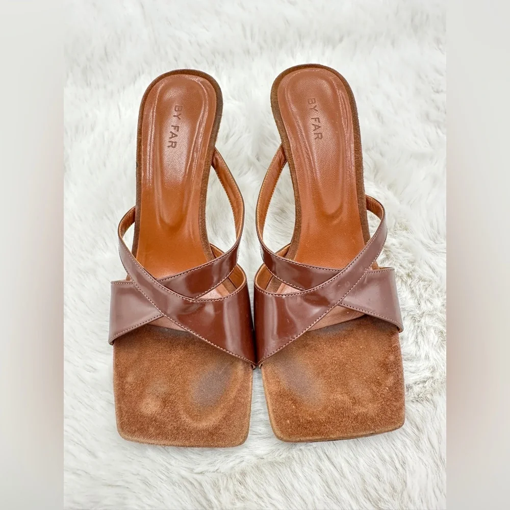 BY FAR Brigette Brown Strappy Heels size‎ 37 US 7 suede leather